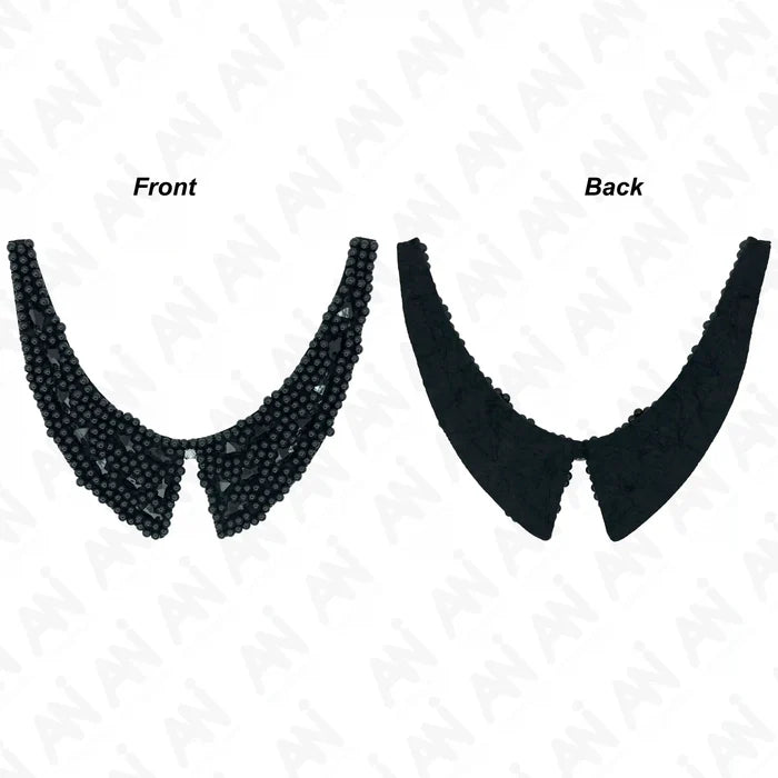 Black Bead Embellished Collar Neckline