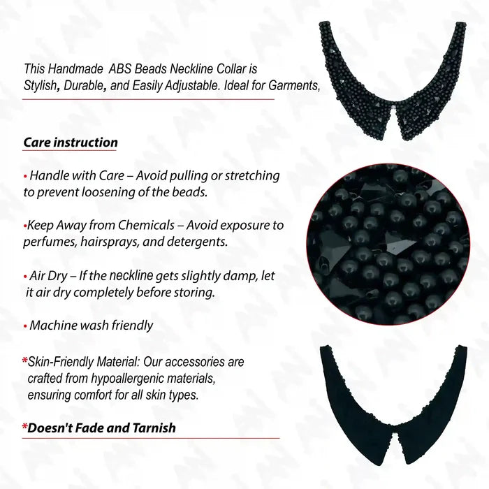 Black Bead Embellished Collar Neckline