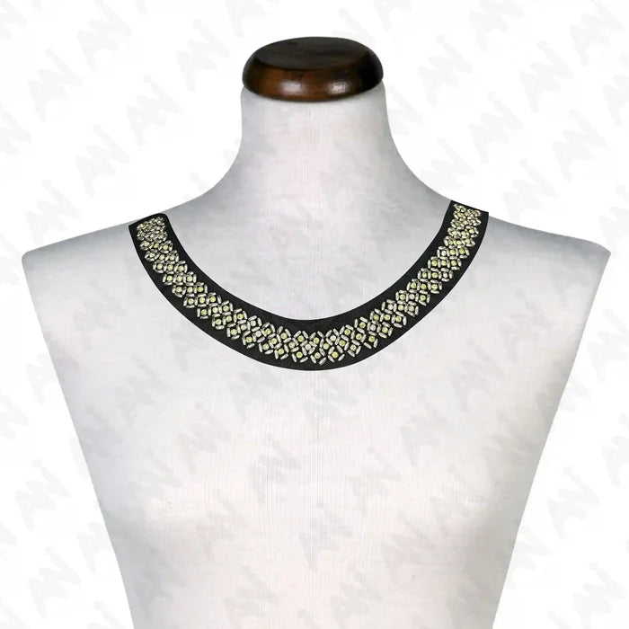 Black Beaded Round Neckline