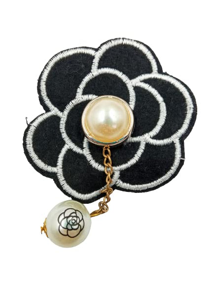 Black Camellia Flower Brooch