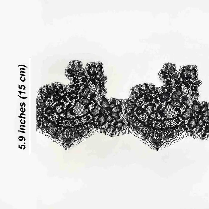 Black Chantilly lace trim with eyelash edge | 3 Meters | FEL-4N