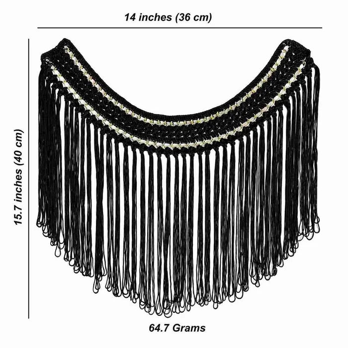 Black Crochet Fringe Scoop Neckline Patch