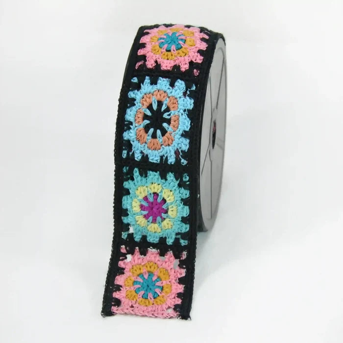 Black Crochet Granny Square Lace Trim