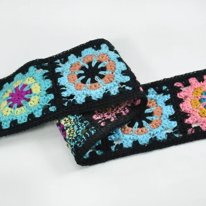 Black Crochet Granny Square Lace Trim