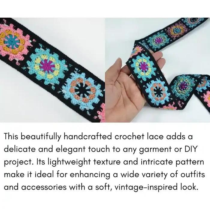 Black Crochet Granny Square Trim