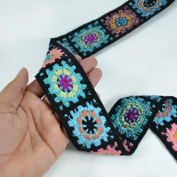 Black Crochet Granny Square Trim
