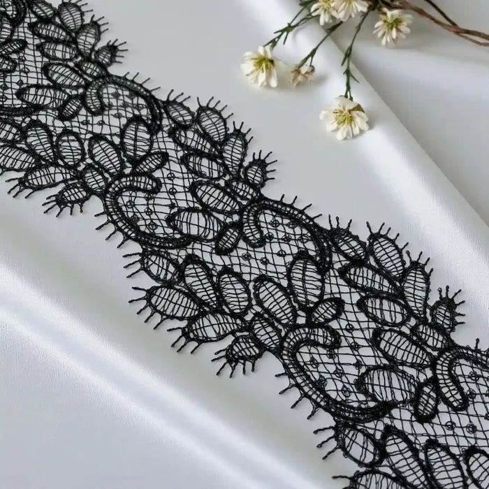Black Floral Design Lace | Width 8.6cm (3.4 inches) 86mm | SKU-FML-11