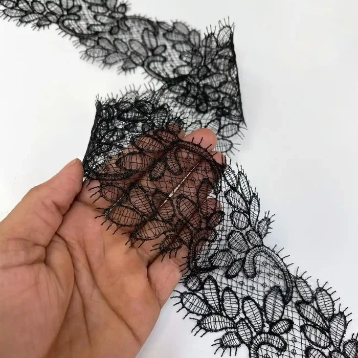 Black Floral Design Lace | Width 8.6cm (3.4 inches) 86mm | SKU-FML-11