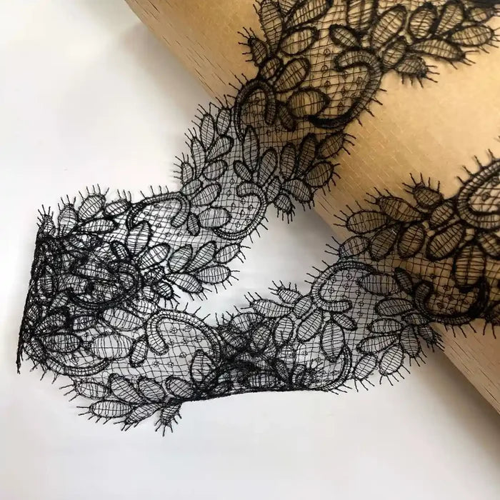 Black Floral Design Lace | Width 8.6cm (3.4 inches) 86mm | SKU-FML-11