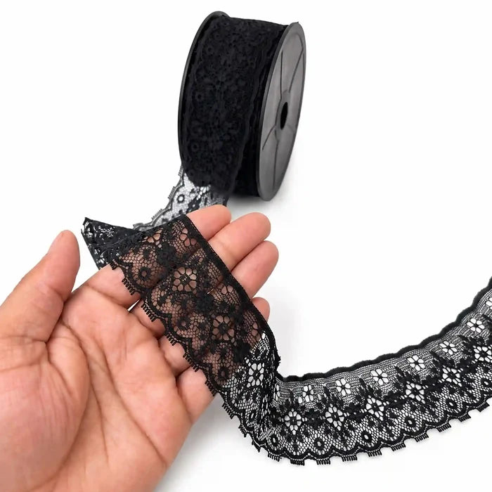 Black Floral Ribbon Lace | 5 Meters | SKU-B-28