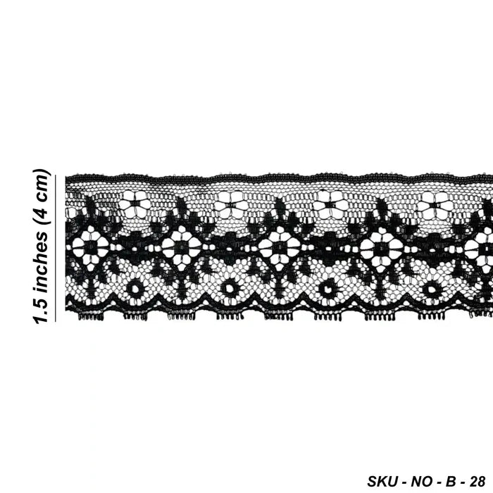 Black Floral Ribbon Lace | 5 Meters | SKU-B-28
