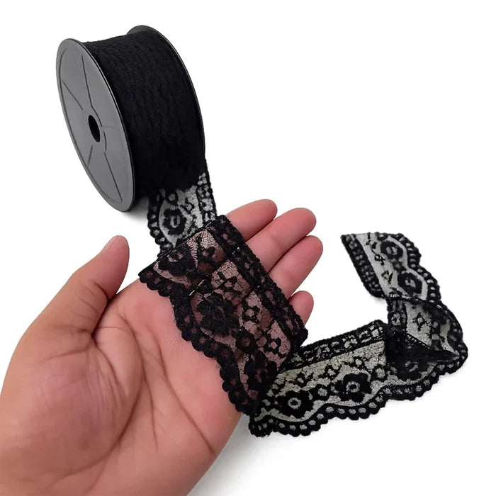 Black Floral Trim Lace | 5 Meters | SKU-B52
