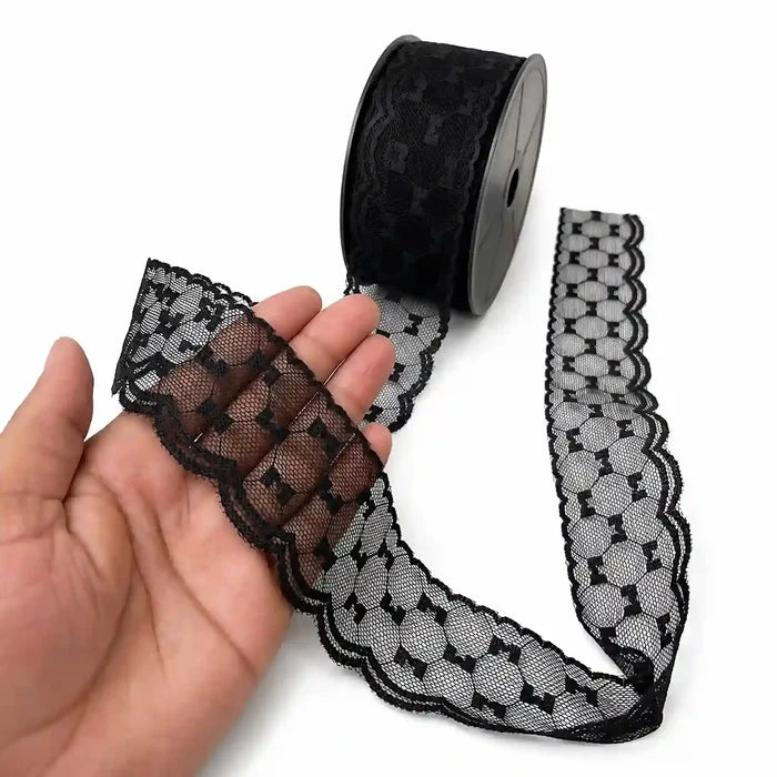 Black Geometric Scalloped Lace | 5 Meters | SKU-B54