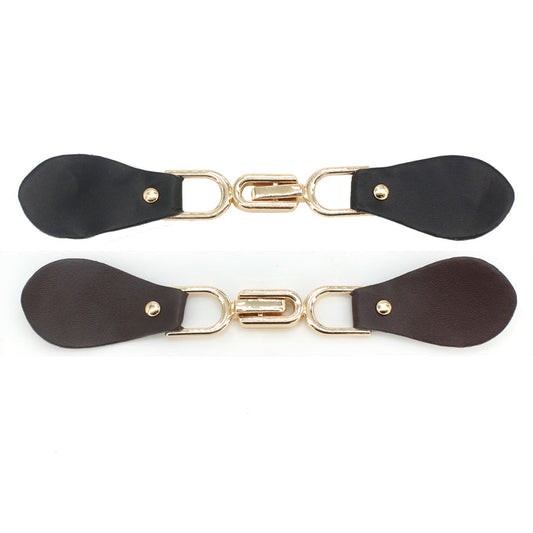 Black Leather Hook and Eye Buckle | 2 Piece