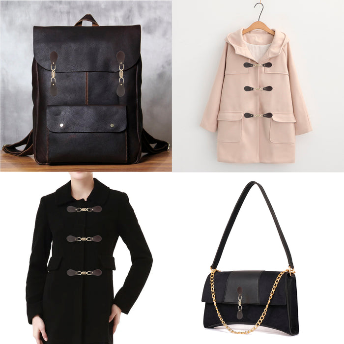 Black Leather Hook and Eye Buckle | 2 Piece