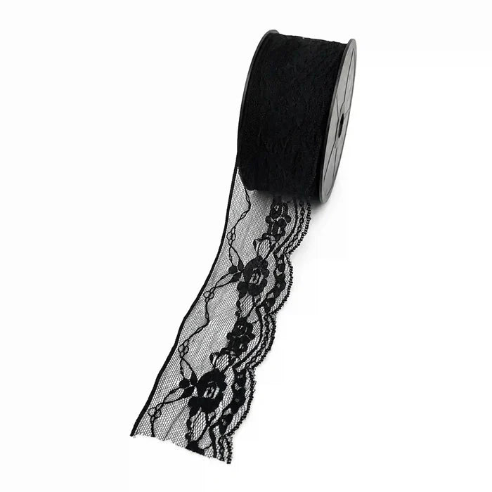 Black Scalloped Floral Lace | 5 Meters | SKU-B-51