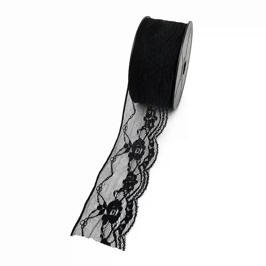 Black Scalloped Floral Lace | 5 Meters | SKU-B-51