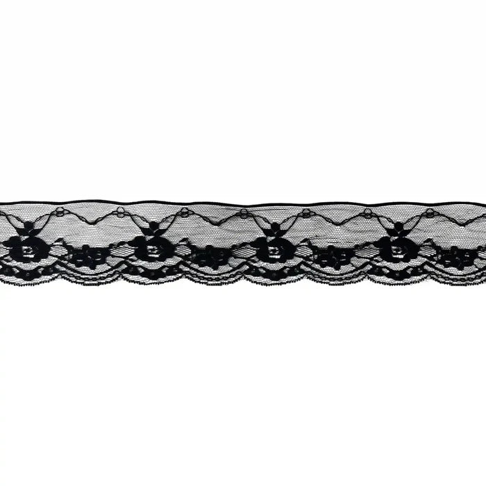 Black Scalloped Floral Lace | 5 Meters | SKU-B-51