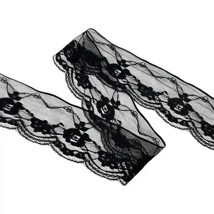Black Scalloped Floral Lace | 5 Meters | SKU-B-51