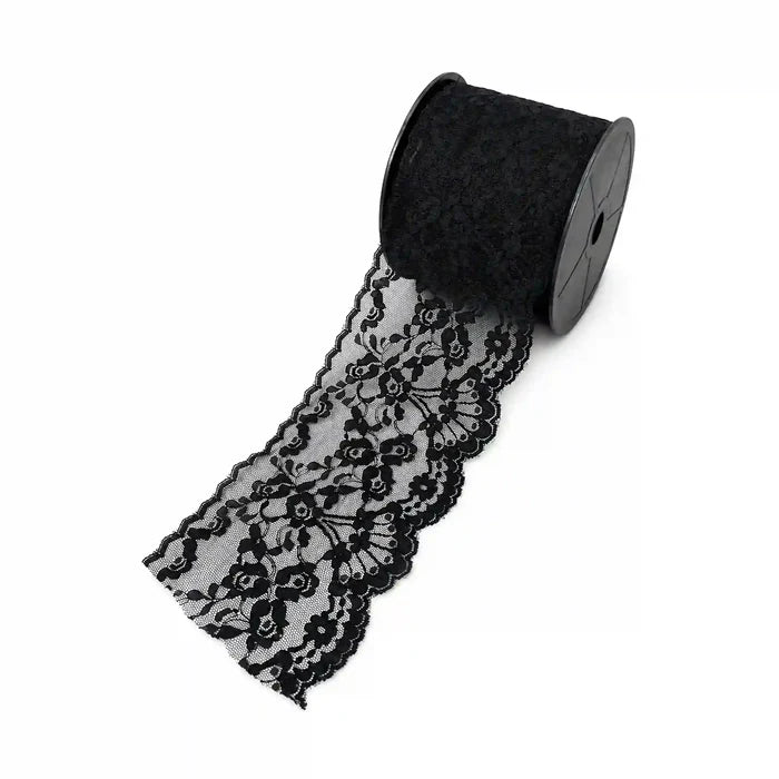 Black Scalloped Floral Lace | 5 Meters | SKU-B101