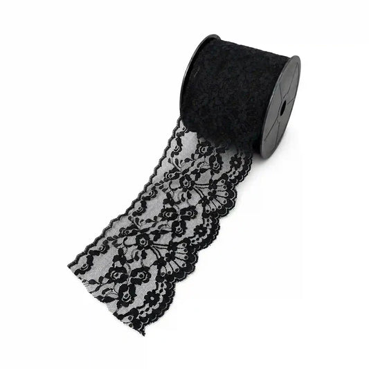 Black Scalloped Floral Lace | 5 Meters | SKU-B101