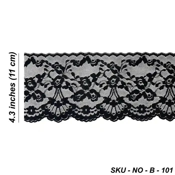 Black Scalloped Floral Lace | 5 Meters | SKU-B101