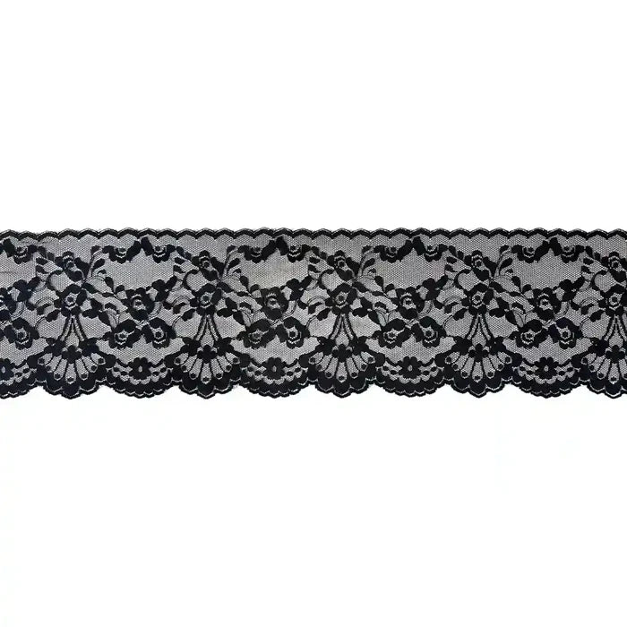 Black Scalloped Floral Lace | 5 Meters | SKU-B101