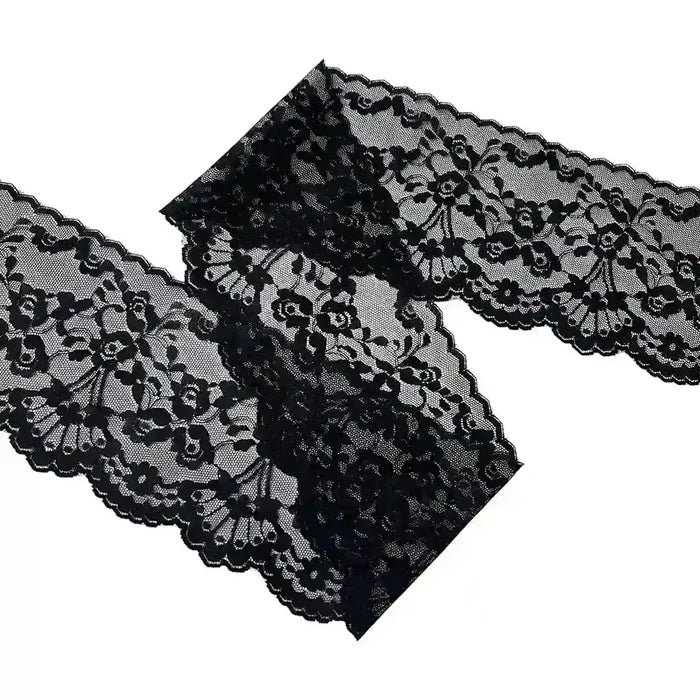 Black Scalloped Floral Lace | 5 Meters | SKU-B101