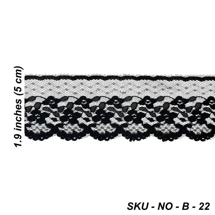 Black Scalloped Floral Lace | 5 Meters | SKU-B22