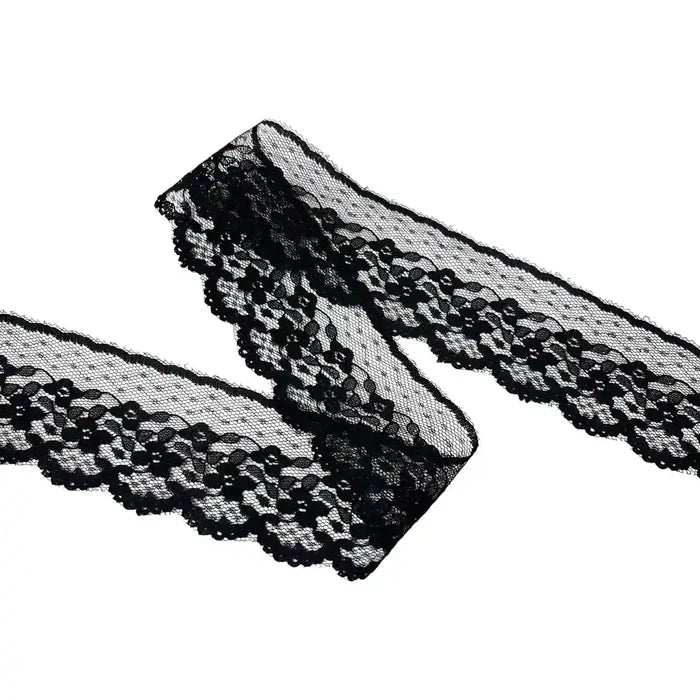 Black Scalloped Floral Lace | 5 Meters | SKU-B22
