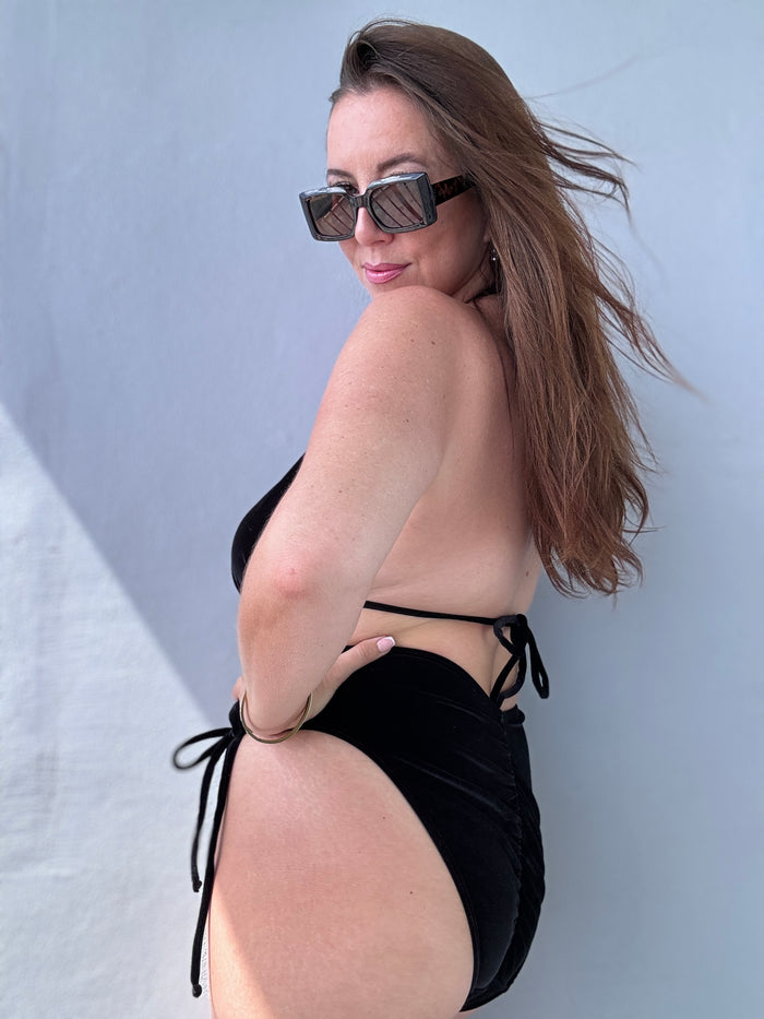 Black Velvet Side Tie Bikini Bottom