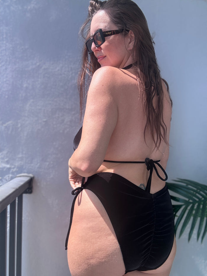 Black Velvet Side Tie Bikini Bottom