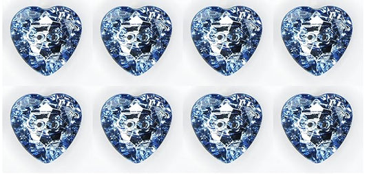 Blue Crystal Design Heart-Shaped Acrylic Buttons