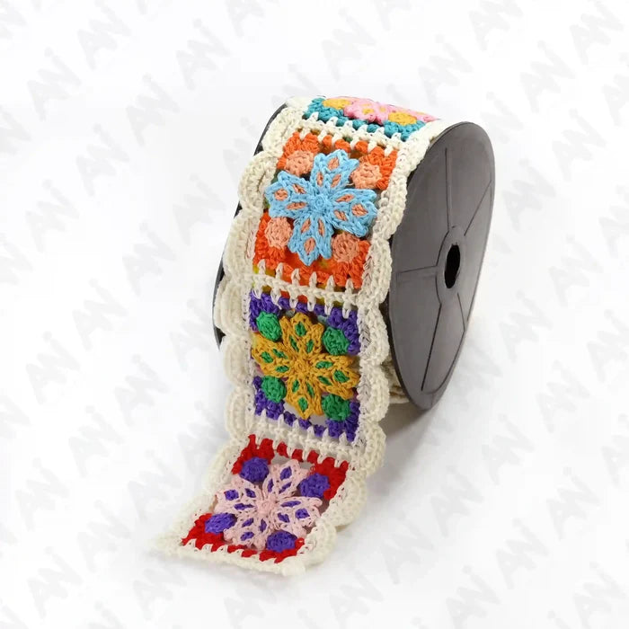 Boho design crochet floral lace trim for dresses & kurtis by Ani Accessories – elegant handmade style detailing finish