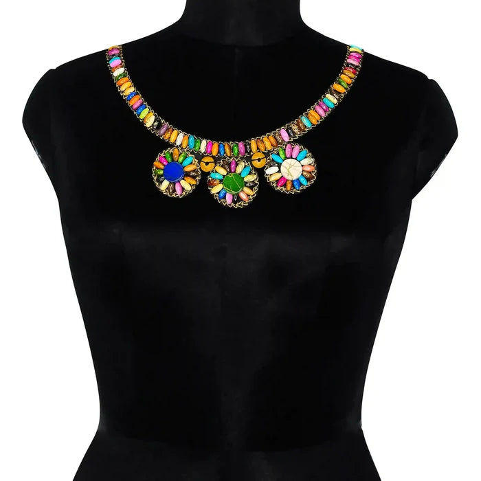 Boho Multicolor Wood Beaded Round Neckline
