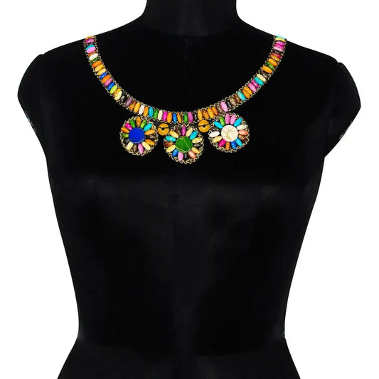 Boho Multicolor Wood Beaded Round Neckline