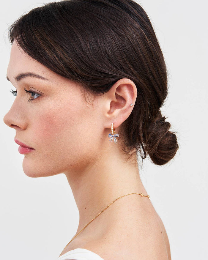 Bow Pearl Huggie Earrings
