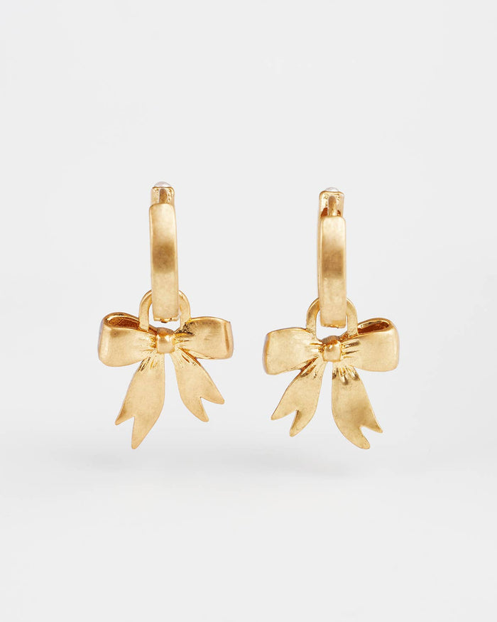Bow Pearl Huggie Earrings