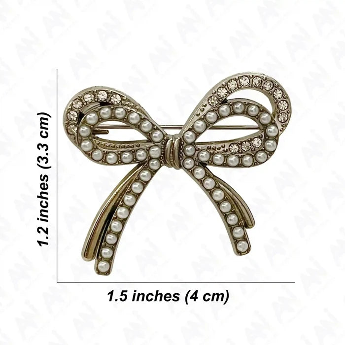 Elegant Bow Pearl Rhinestone Brooch for Women's Fashion with delicate pearl details