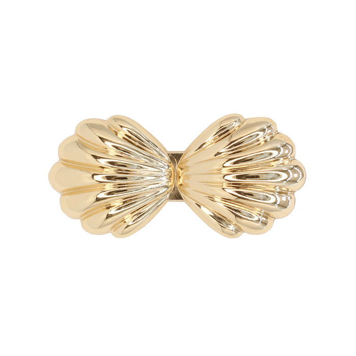 Buy Now Ani Accessories Bow Style  Gold Metal Buckle  zooming image with reflection on the buckle in the white background.