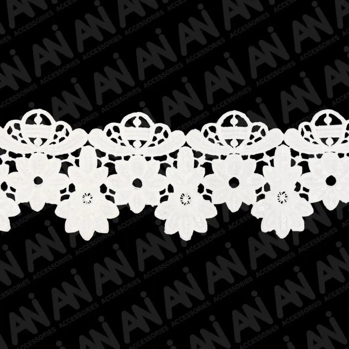 Broad Scalloped Floral Borders Sequins Lace | 2 Meter