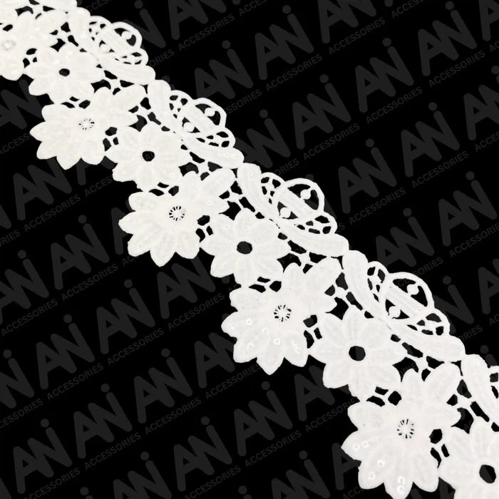 Broad Scalloped Floral Borders Sequins Lace | 2 Meter