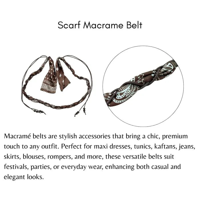 Brown Scarf Wooden Bead Macramé Belt