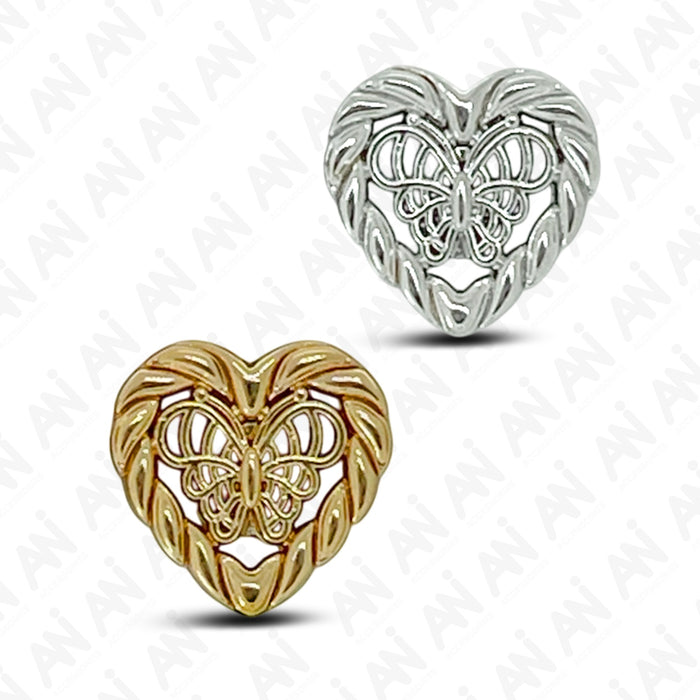Butterfly Heart Shape Metal Buttons | 12mm(20L)