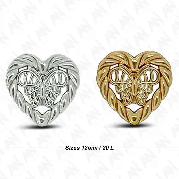 Butterfly Heart Shape Metal Buttons | 12mm(20L)