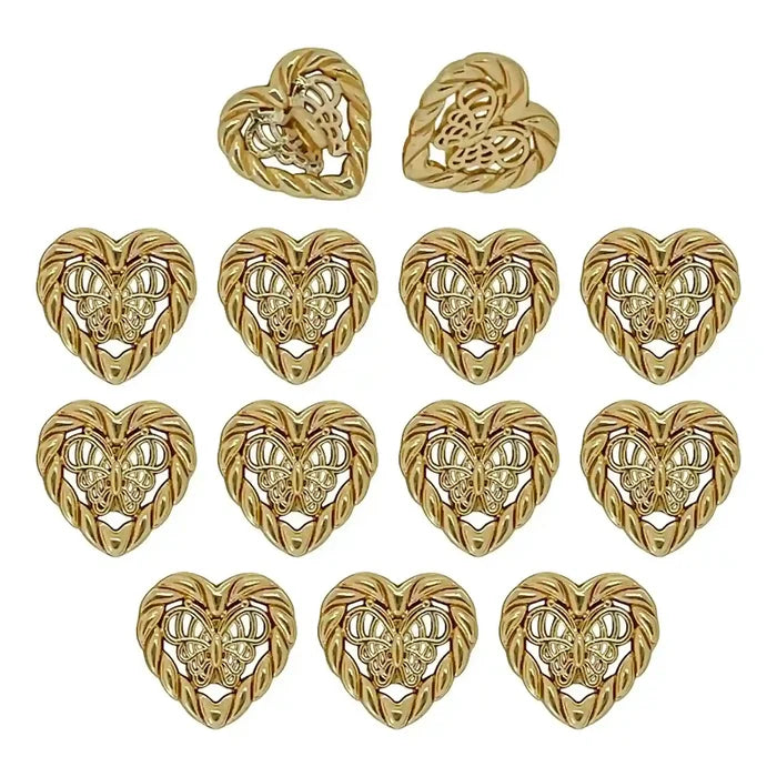 Butterfly Heart Shape Metal Buttons | 12mm(20L)