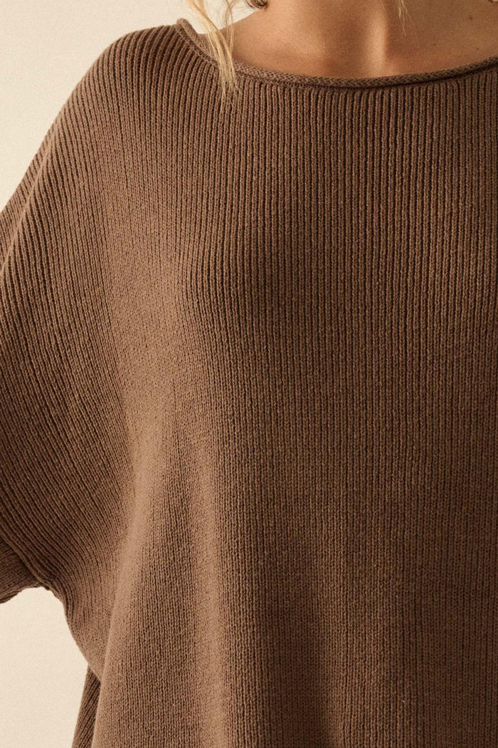 Chill Vibes Rolled-Edge Ribbed Knit Sweater - ShopPromesa