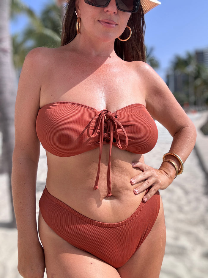 Cinnamon Spice Brown Rib Bandeau Bikini Top