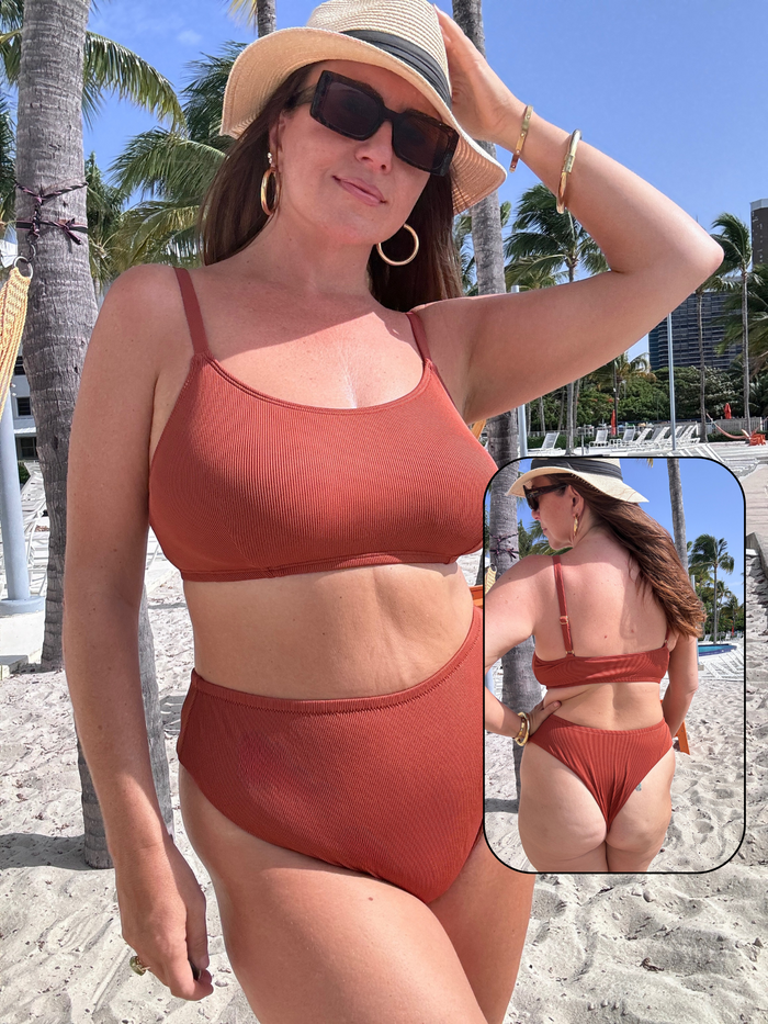 Cinnamon Spice Brown Rib High Waist Cheeky Bikini Bottom