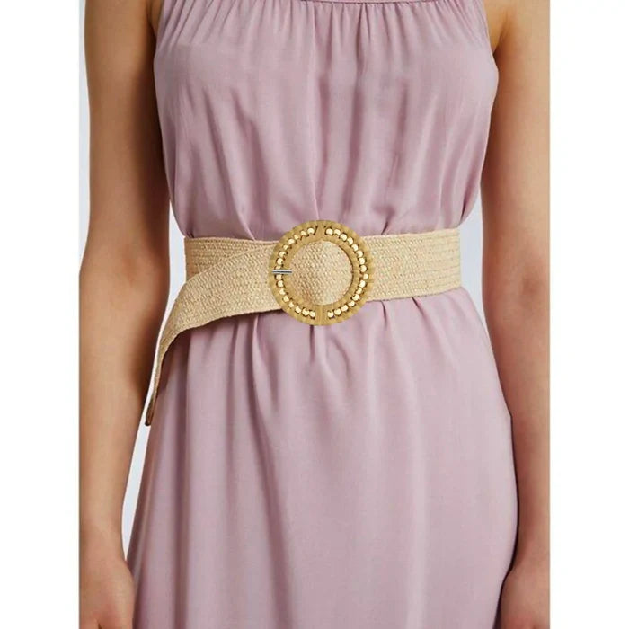 Cognac Beaded Raffia Buckle